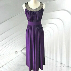 Vintage Purple Formal Gown Beaded Soft Stretch Evening Event Cocktail Dress